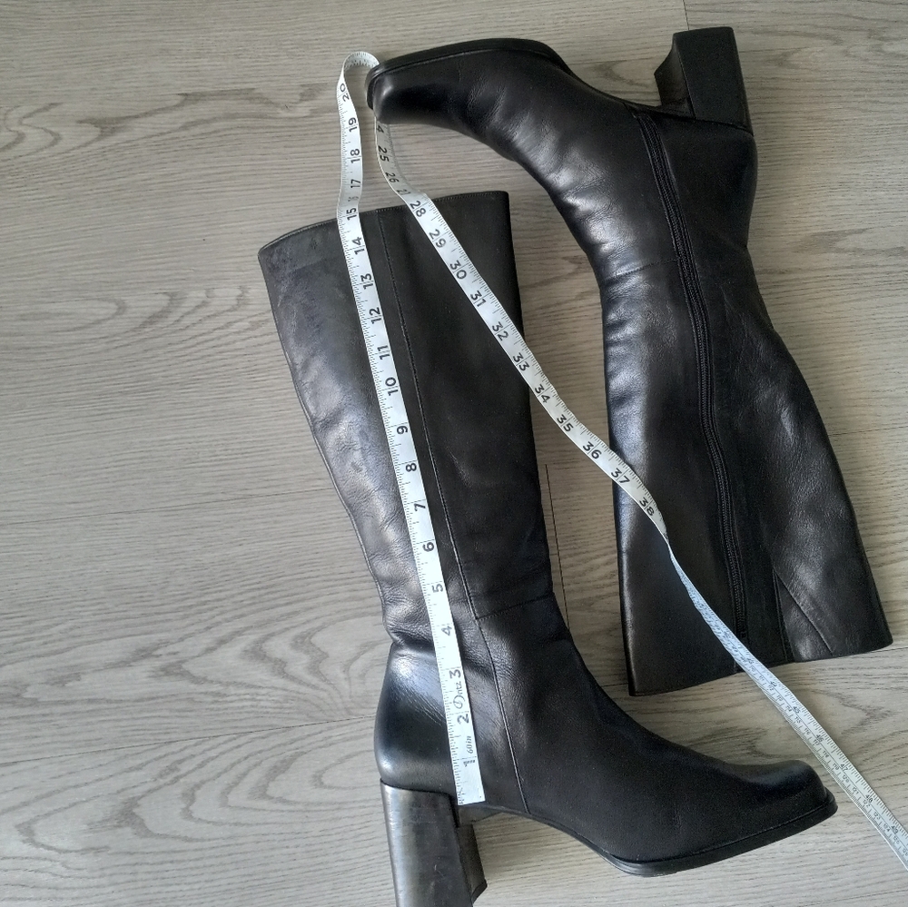 90's Nine West Vintage Y2K Square Toe High Black Leather Boots - Picture 10 of 16